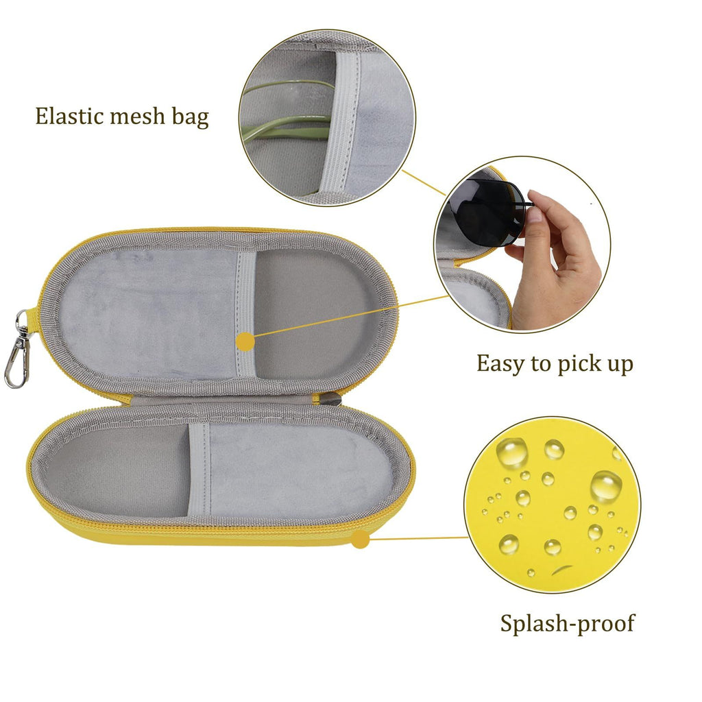 Double Eyeglasses Case, Dual Glasses Sunglasses Organizer with Zipper Closure, Eyewear Storage Box for Men Women Travel（yellow,not eyeglasses）