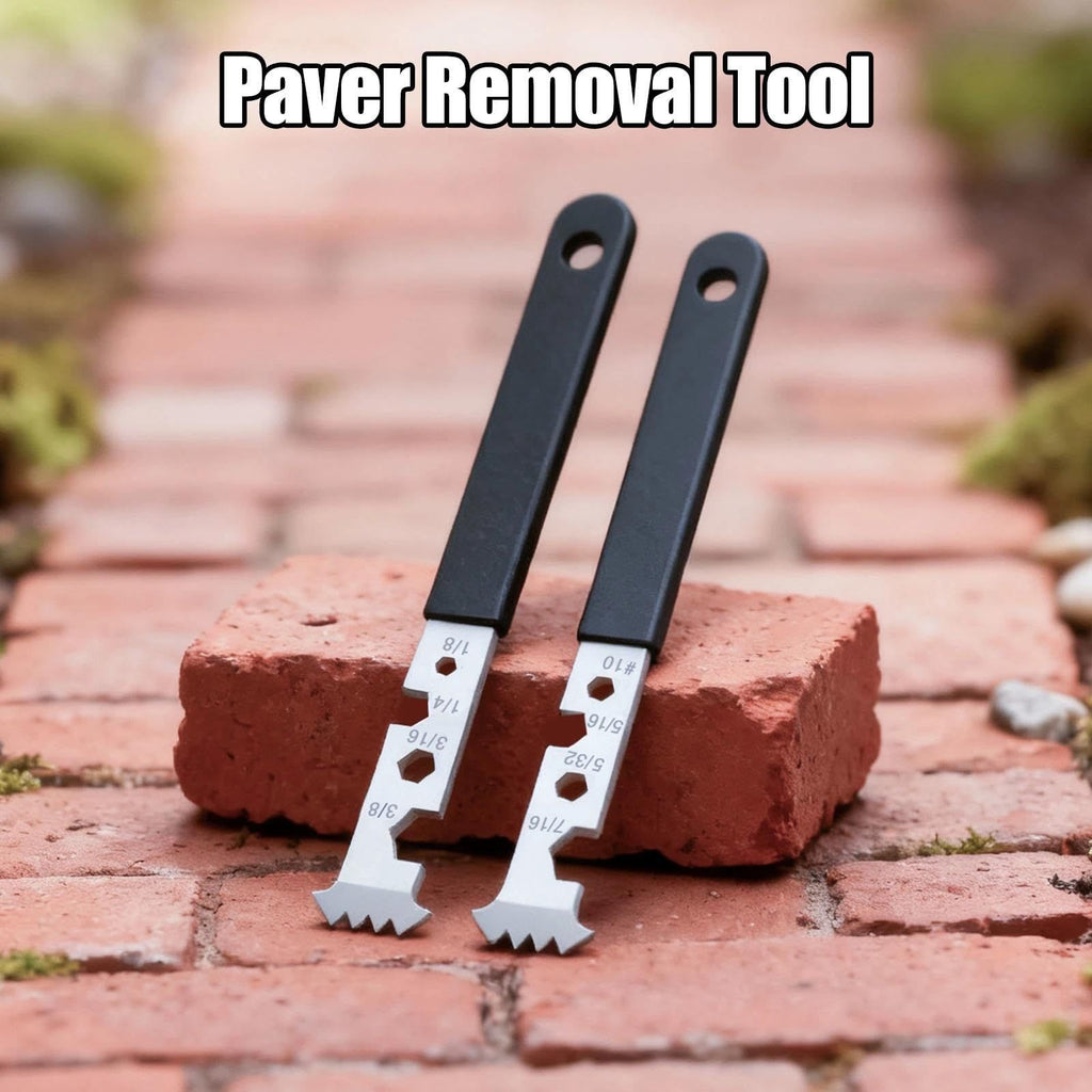 2-in-1 Paver Removal Tool with Hex Wrench, 2 Pcs Set Paver Puller Tool with Double Joint Scraper, Micro-Tooth Groove & Non-Slip Handle for Removing Pavers, Bricks, Blocks & Tightening Hex Nuts