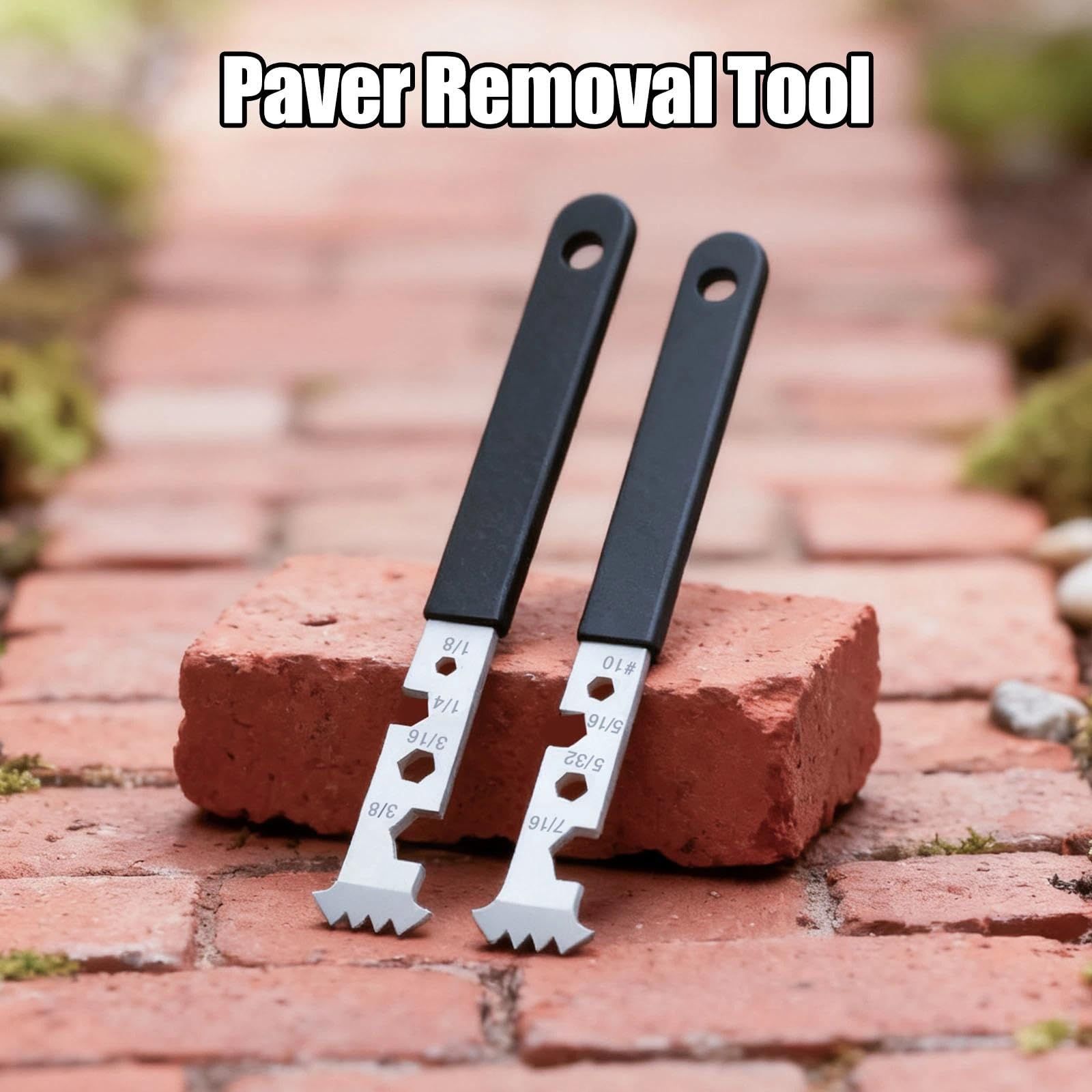2-in-1 Paver Removal Tool with Hex Wrench, 2 Pcs Set Paver Puller Tool with Double Joint Scraper, Micro-Tooth Groove & Non-Slip Handle for Removing Pavers, Bricks, Blocks & Tightening Hex Nuts