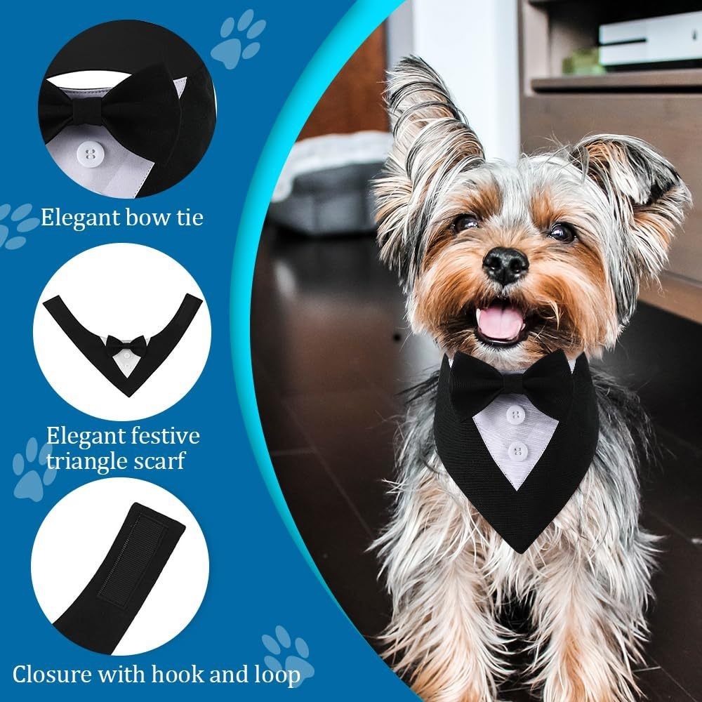Dog Tuxedo accessories for Small Dogs,Dog Formal Suit Dogs Attire Pet Bow Tie Puppy Party Costumes Cat Tux Outfits Pets Cosplay Adjustable Bowties Wedding Birthday Valentines Black M