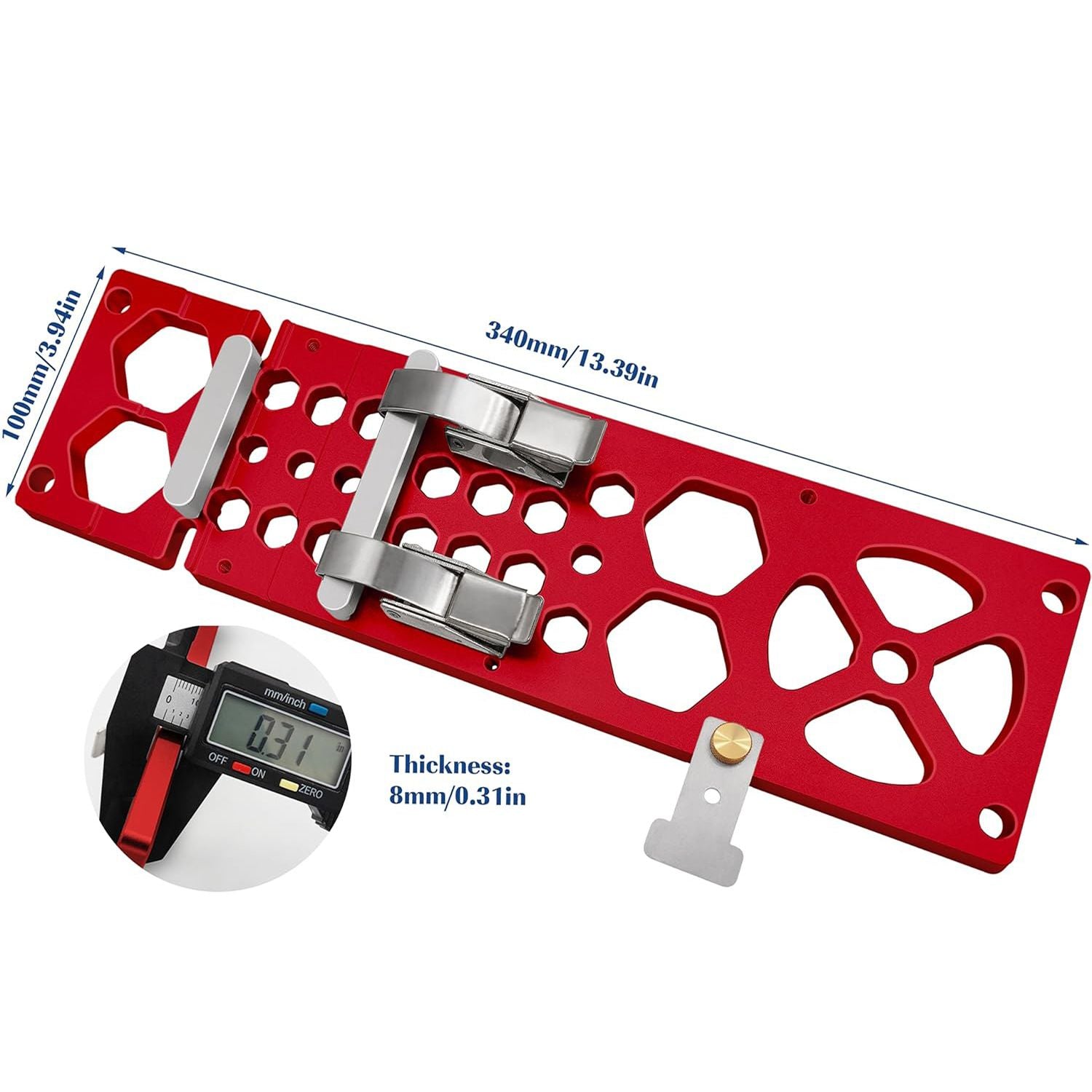 340mm Track Saw Square Right Angle Circular Saw Guide Rail Angle Stop Accessories,Woodworking 90 Degree Track Stop Square Cutting Board (Red)