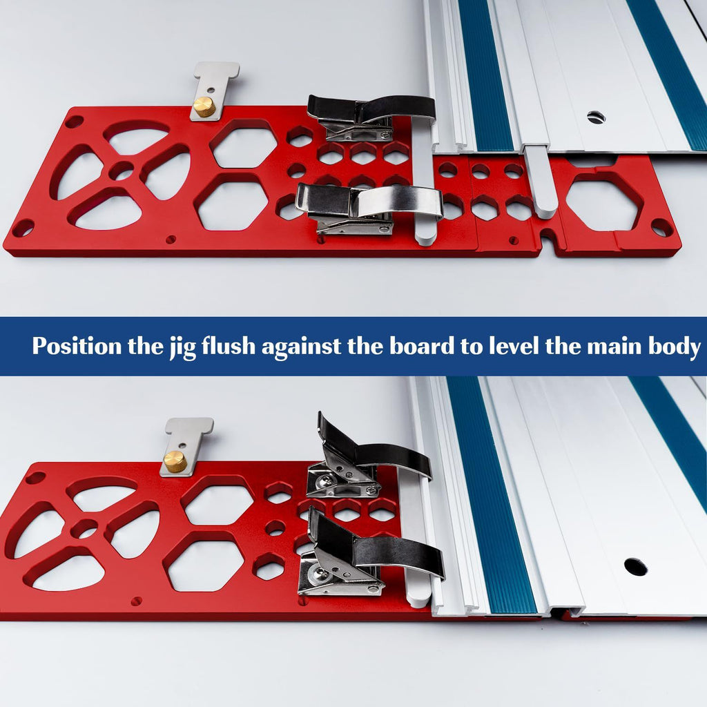 340mm Track Saw Square Right Angle Circular Saw Guide Rail Angle Stop Accessories,Woodworking 90 Degree Track Stop Square Cutting Board (Red)