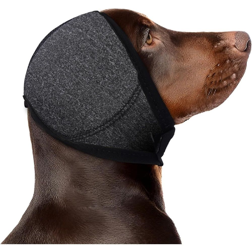 Dog Calming Hoodie - No Shake Ear Wraps for Dogs, Anxiety Relief & Noise Protection, Water Resistant Pet Ear Cover Muffs for Firework, Grooming, Thunderstorms, Swimming, Bathing, Grey M
