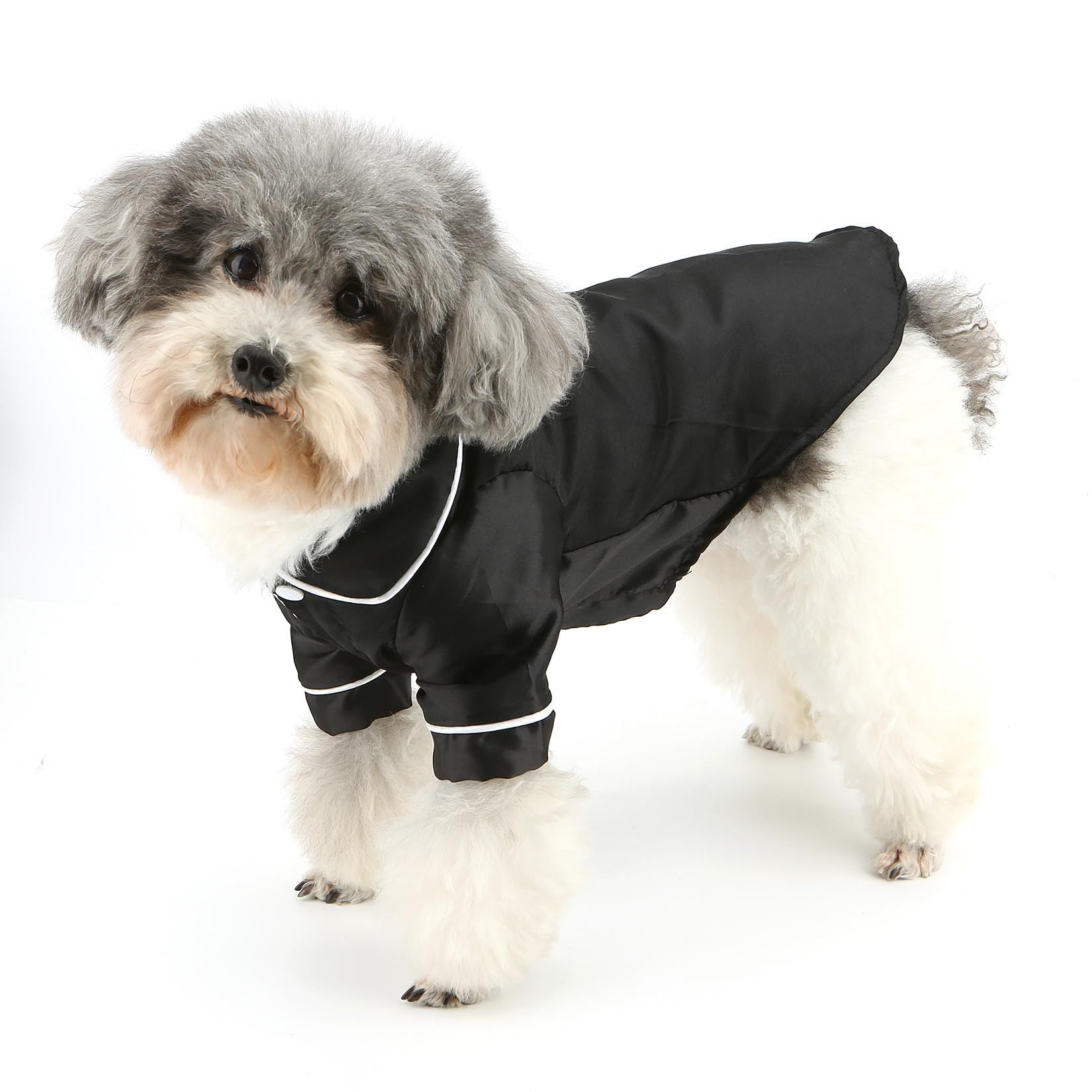 2 pack Soft Sleepwear for Small Dogs Cats Lapel Doggie Loungewear Lightweight Breathable Puppy Pajamas Two-Legged Pet Shirt Clothes Apparel Button Up,Black,L