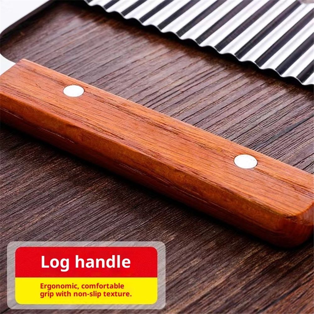 2 pack Crinkle Chopper, Wavy Potato Soap Cutting Tool French Fry Slicer Stainless Steel Blade Wooden Handle Serrator Chopping Knife