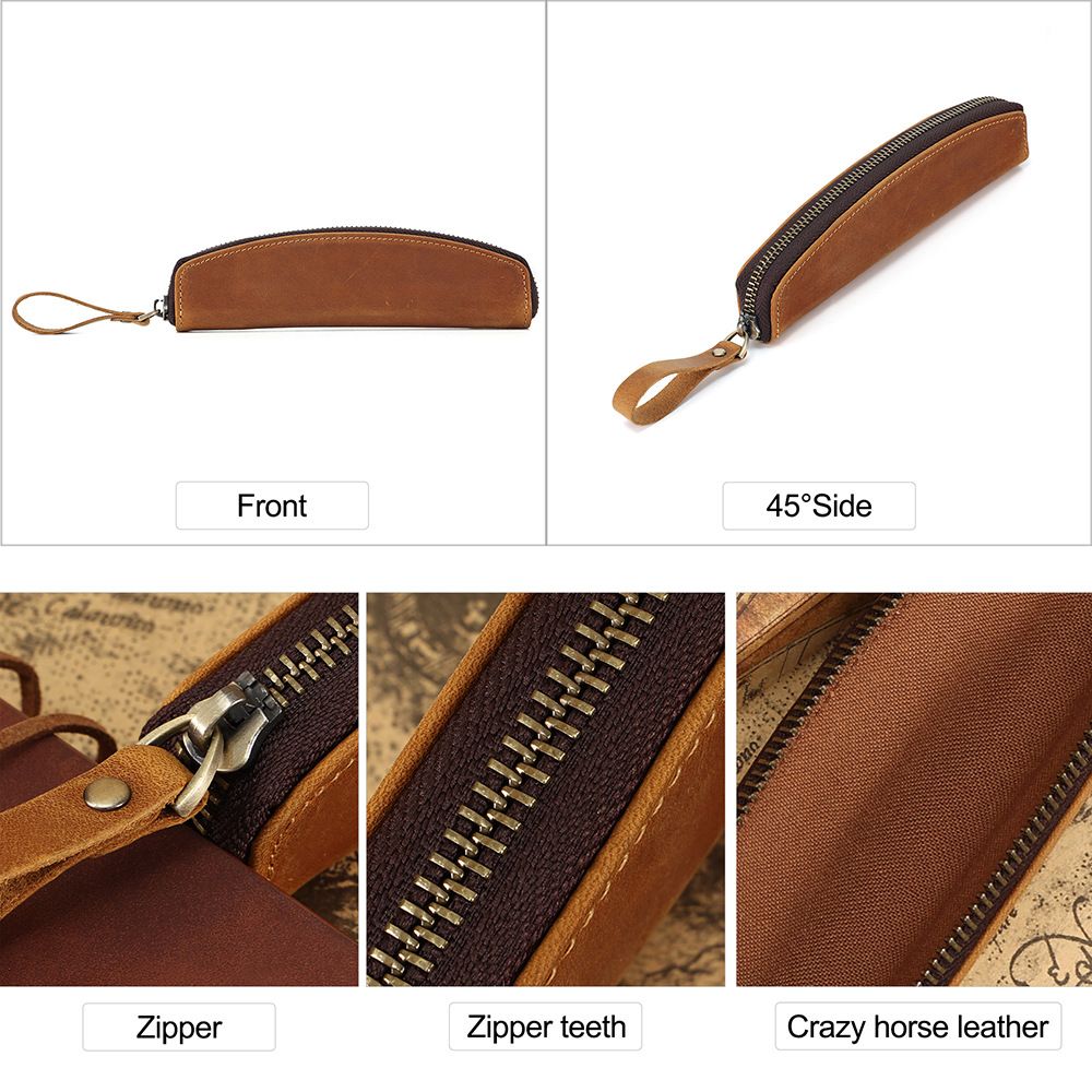 Leather Pen Pouch with Zippered Closure and Tool Holder, Leather Pencil Case for Office, Work, and Travel, Compact Pen Organizer for Writing Tools, Premium Handmade Stationery Pouch