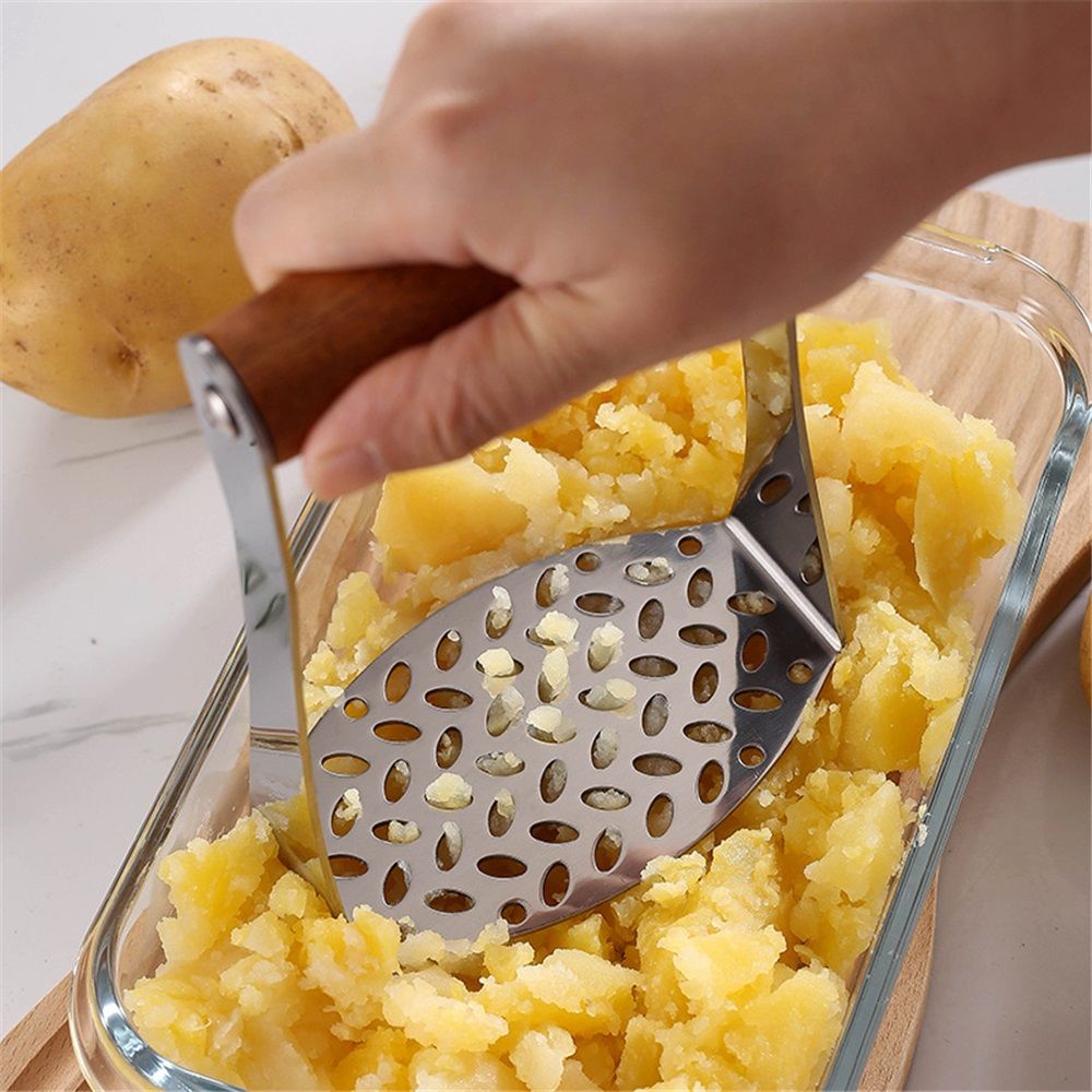 Heavy Duty Potato Masher With Horizontal Handle | Versatile Food Masher For Vegetable | Made of Durable Stainless Steel | Silver