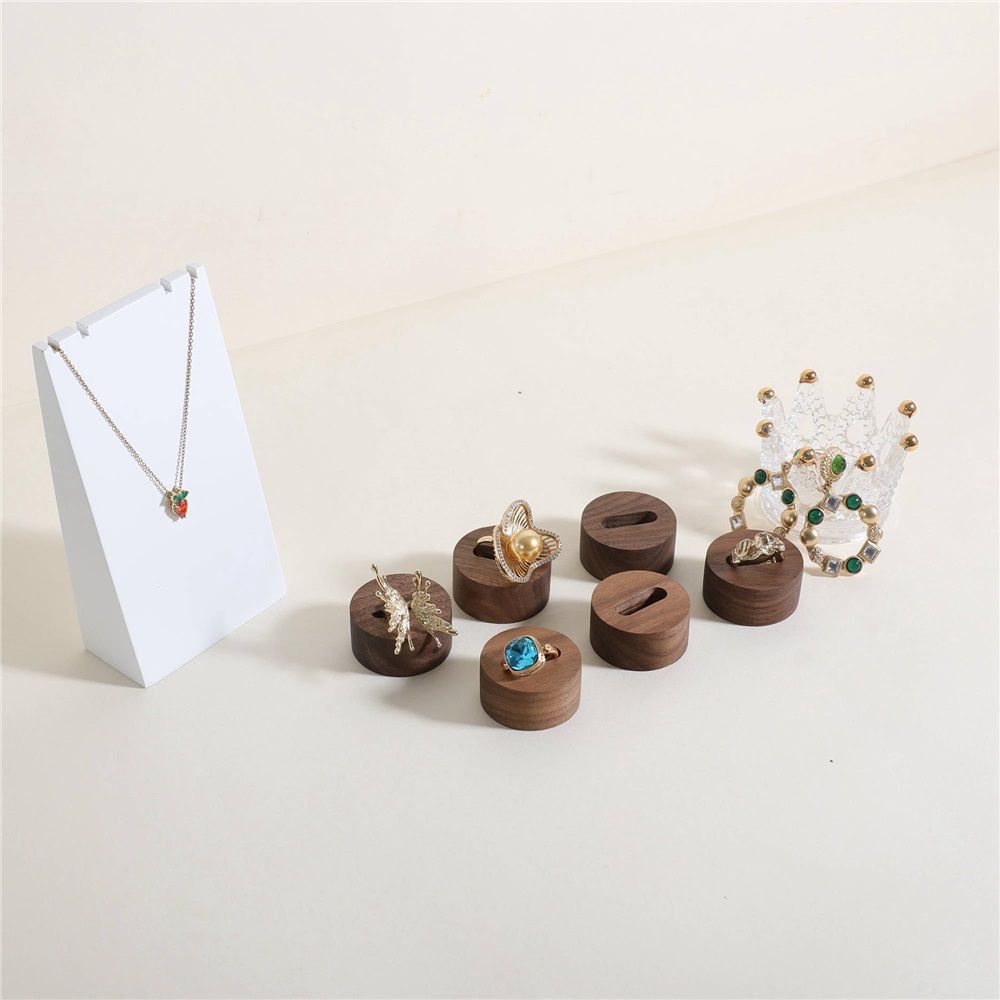 6 pcs Wood Jewelry Ring Storage organizers, Retail ring display slot stand, Small walnut Jewelry ring holder tray for Girl Woman Room Decoration【Walnut-Round 6pcs,does not include a ring】