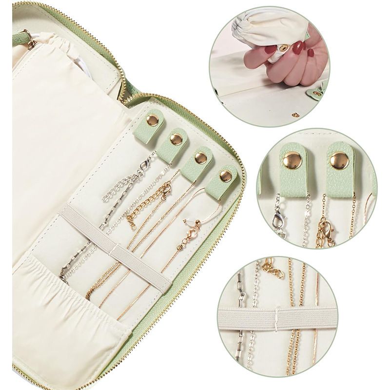 Travel Jewelry Organizer Case - for Tangle-Free Necklaces, Earrings, Rings, Bracelets Storage, Travel Essentials, Fashion Portable Jewelry Travel bags for Women - green
