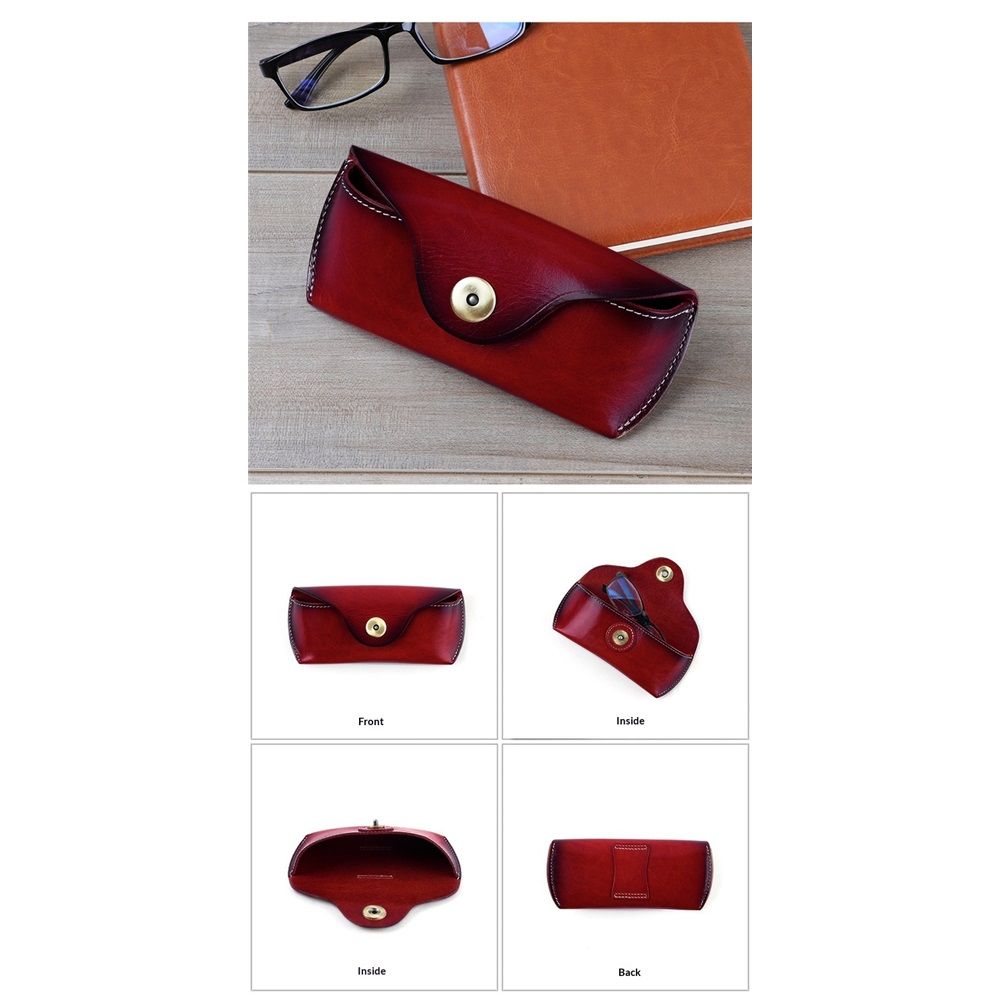 Unisex Semi Hard Genuine Leather Eyeglass Case With Belt Loop for Prescription Eyeglasses & Standard Sized Sunglasses（Excluding eyes）