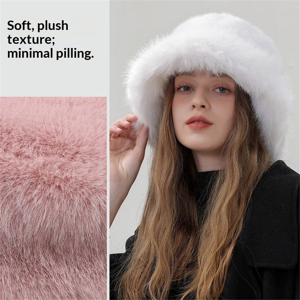 Women's Fuzzy Wide Brim Faux Fur Bucket Hat Winter Warmer Fisherman Cap,Fisherman Plush Warm Hats Cute Fuzzy Bucket Hat for Women (pink)