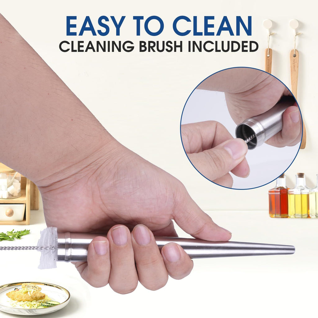 Baster with Silicone Suction Bulb, Stainless Steel Food Grade Turkey Baster for Cooking, Baking, Injecting Marinade ，Black