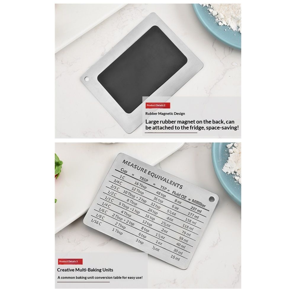 2 pack Magnetic Kitchen Conversion Chart Endurance Stainless Steel Refrigerator Magnet Magnetic Kitchen Measurement Conversion Chart for Cups Tablespoons Teaspoons Fluid Oz Milliliters