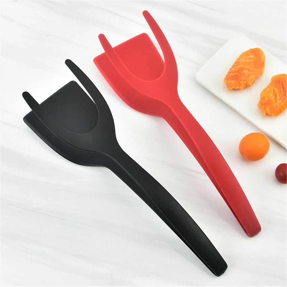 4 pack 2 in 1 Flipper Spatula with tongs - Easy Grip Flip Spatula for Hash browns, Burgers, Steaks, French Toast, Omelets, Pancakes - 2 red+2 black