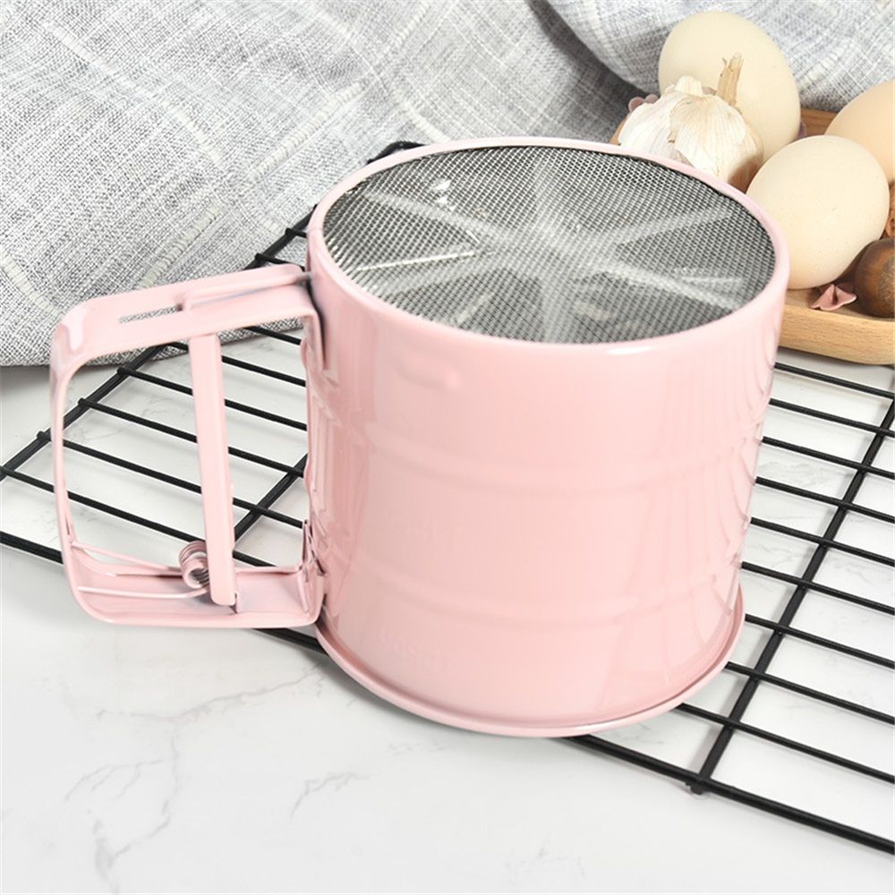 2 pack Flour sieve stainless steel material manufacturing,Coffee Sieve Cup,Semi Automatic Sifter for Baking | Fine Mesh Pastry Sieve Cup（Pink）