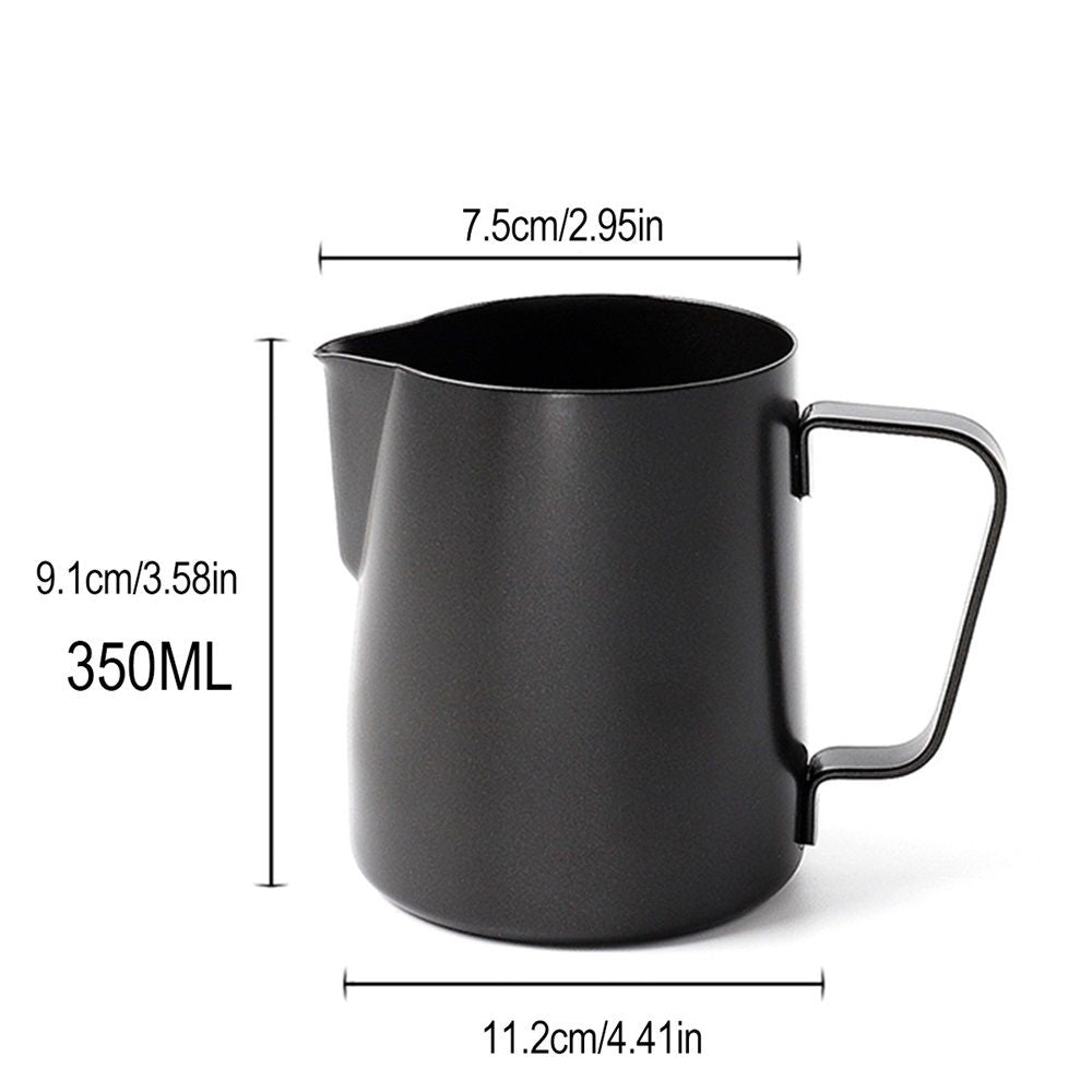 12 oz Milk Frothing Pitcher – Frother Cup with Drip Resistant Spout - Latte Art Pitcher for Cappuccino Espresso Barista, Home & Commercial Use（black）