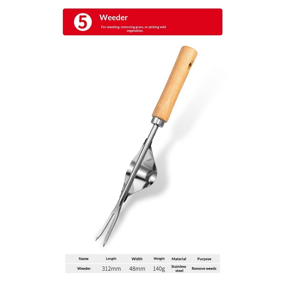 Weed Puller Tool, 5 Piece Stainless Steel Heavy Duty Weeding Tool, Weed Puller, Crack Weeder Tool, Weed Remover Tool with Ergonomic Wooden Handle, Gardening Gifts for Women