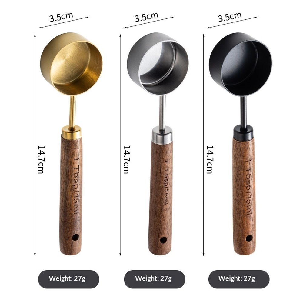 3 pack Stainless Steel & Wood 1 Teaspoon Scoop Coffee Measuring Scoop 1Tablespoon Measuring Spoon Perfect for Coffee, Tea, and More