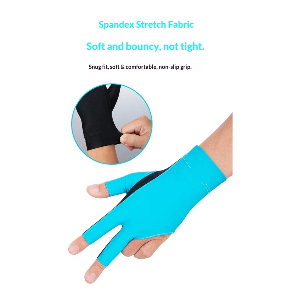 A pair of Professional Billiard Gloves-Left and Right in Different Size, Sport Glove Fits for Men Women (blue)