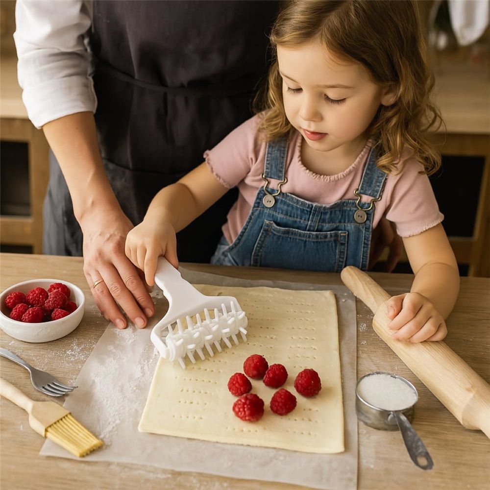 Dough Baking Dough rolling wheel knife, White , 4.72-Inches wide,PP Plastic Pizza Dough Roller with Ergonomic Handle  - Prevents Blistering for Homemade Pizza and Pastry Baking