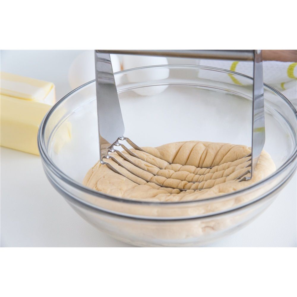 Dough Blender, Stainless Steel,Top Professional Pastry Cutter with Heavy Duty Blades, Medium Size, silvery
