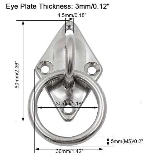 4 Pcs M6 Diamond Pad Eye Plate with Ring Hook, Ceiling Hooks Wall Mount Bracket, Heavy Duty Stainless Steel Anchor Mount for Yoga Swings Hammocks/Boat Rigging/Suspension Training Straps