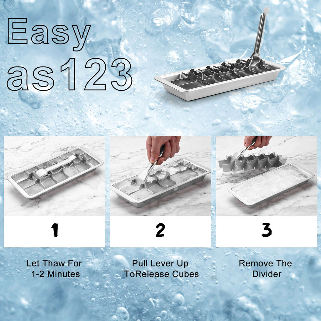 Stainless Steel Ice Cube Tray with 18 Slots, Metal Ice Cube Maker with Removable Trays, Easy Release Handle & Level, Dishwasher Safe for Bars, Kitchens & Frozen Foods