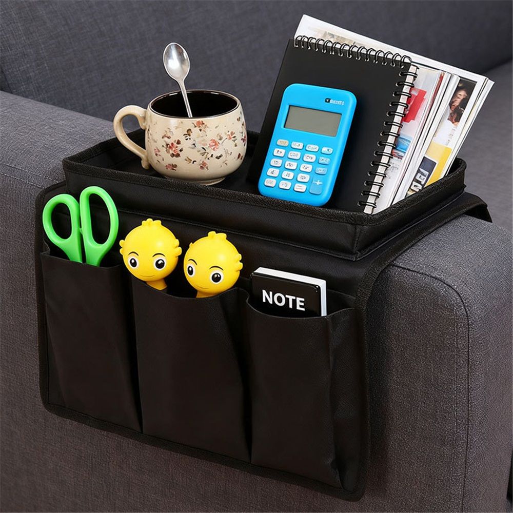 Sofa Armrest Organizer with Cup Holder Tray Chair Arm TV Remote Holder for Recliner Couch Armchair Caddy Bedside Storage Pockets Bag for Cellphone Tablet Book Magazines Drinks Pouch（black）