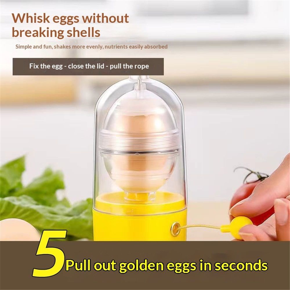 Egg Scrambler Shaker, Egg Spinner for Boiled Golden Eggs, Hand Crank Manual Egg Yolk White Mixer with Pulling Rope，Whisk Hand Powered Golden Egg Mak