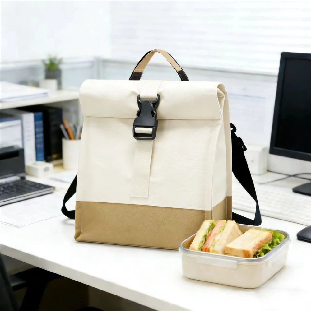 Insulated Lunch Bag Rolltop Lunch Box Medium Lunch Cooler Tote for Women, Girls, Teens and Adults (White)