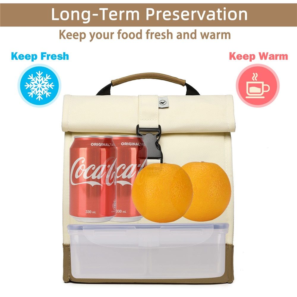 Insulated Lunch Bag Rolltop Lunch Box Medium Lunch Cooler Tote for Women, Girls, Teens and Adults (White)