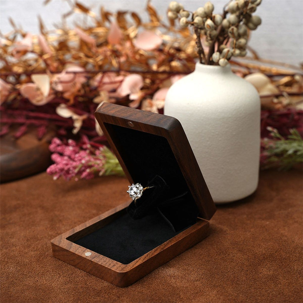 Personalized Ring Box for Proposal Engraved Wooden Rotating Ring Case for Earring Brooches Jewelry Gift Boxes for Women Wedding Essentials（only box）