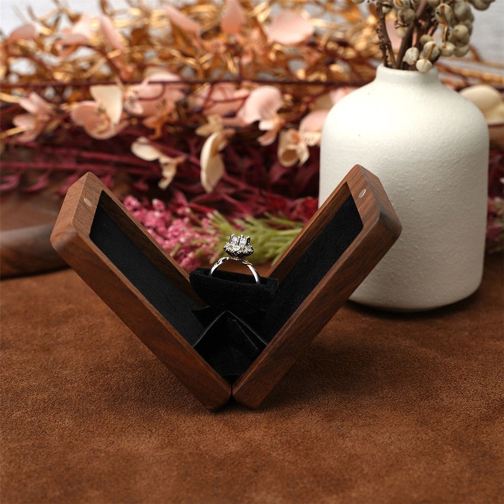 Personalized Ring Box for Proposal Engraved Wooden Rotating Ring Case for Earring Brooches Jewelry Gift Boxes for Women Wedding Essentials（only box）