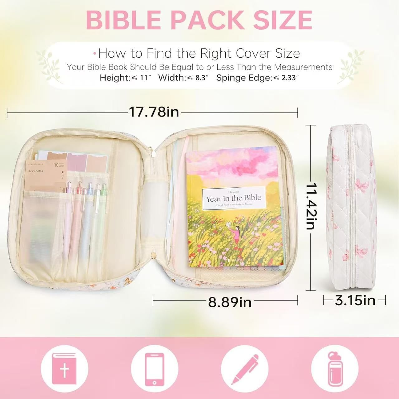 Cover Case for Women Large with Durable Handle Quilted Carrying Case for Girls Study Supplies Accessories (Jungle Flowers, without accessories)