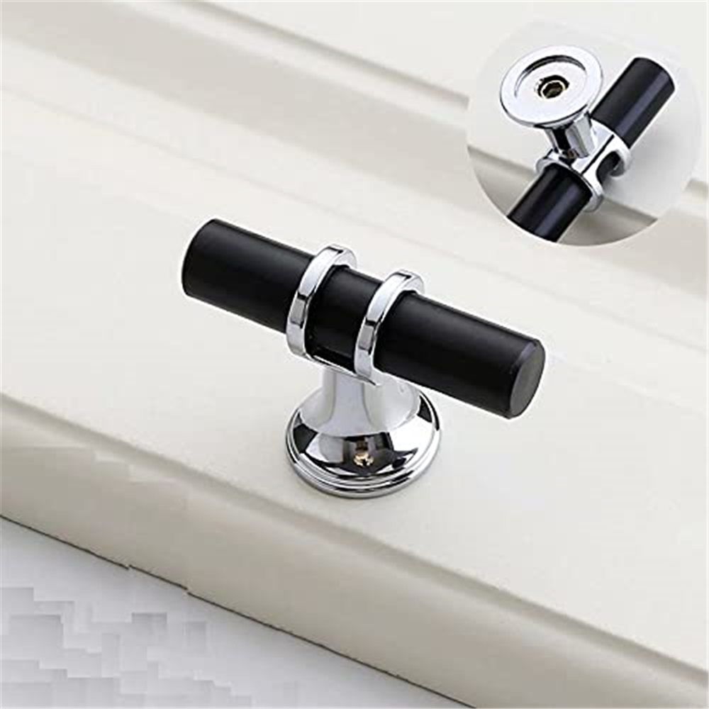 10 Pack Matt Black and Silver Cabinet Knobs, 2 Inch(50mm) Cabinet Hardware T Bar Knobs for Cupboard and Drawers