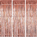 Rose Gold Christmas Foil Fringe Curtains Christmas Party Decoration, 3 Pcs 3.3ft x6.6ft Photo Booth Backdrop, Streamers Backdrop for Bachelorette Graduation Wedding Birthday