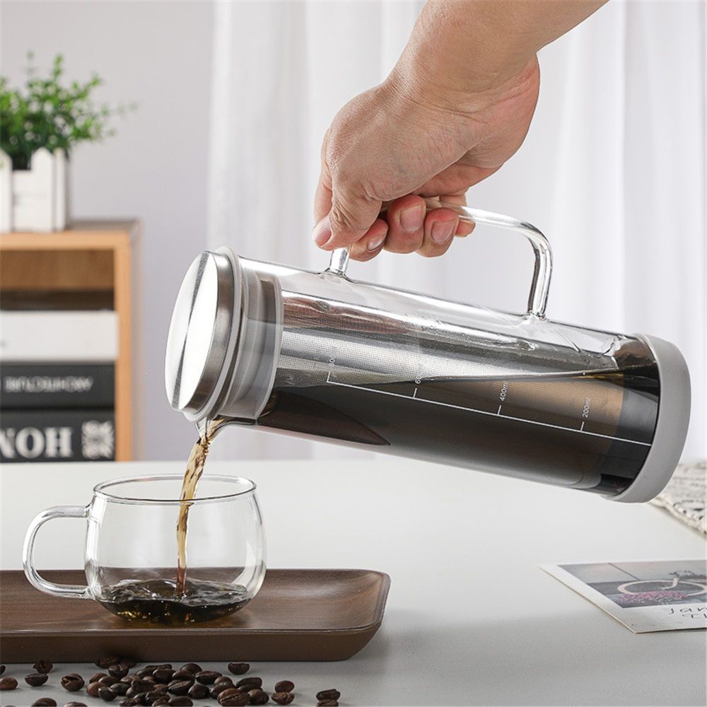 Cold Brew Coffee Maker 2 in 1 Iced Coffee Maker, Glass Pitcher with Lid- 800 milliliters, Stainless Steel Filter and BPA-Free Glass for Iced Coffee, Cold Brew Tea, Juice