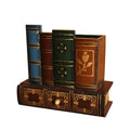 Decorative Desk Organizer Caddy, Pencil and Pen Holder with Bottom Storage Drawer and Antique Library Books Design