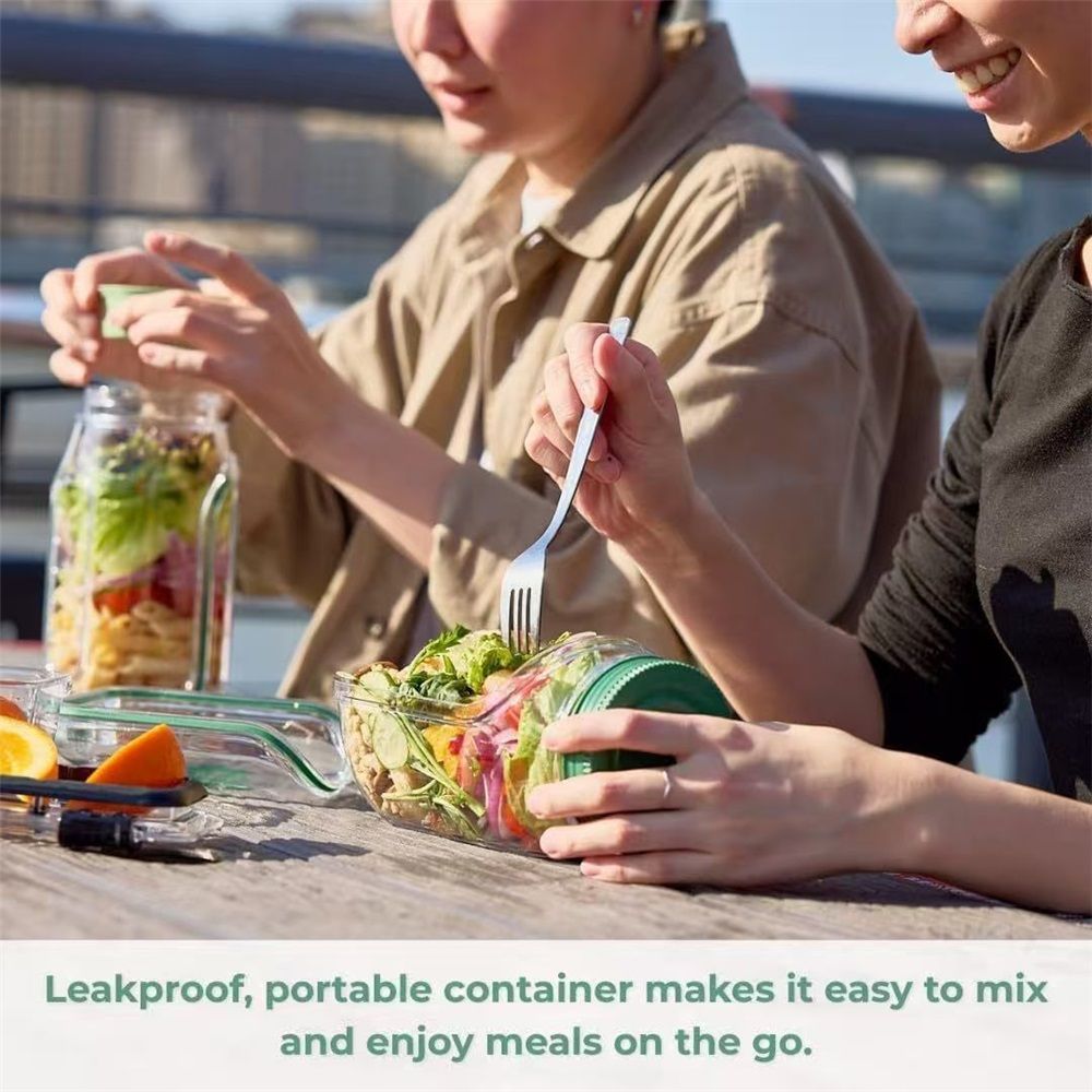 Side Opening Salad Jar- Jar Side Open with Leakproof Dressing Microwave,Dishwasher/Compartment/Freezer Safe for Meal Prep & Travel & gift (1PCS)