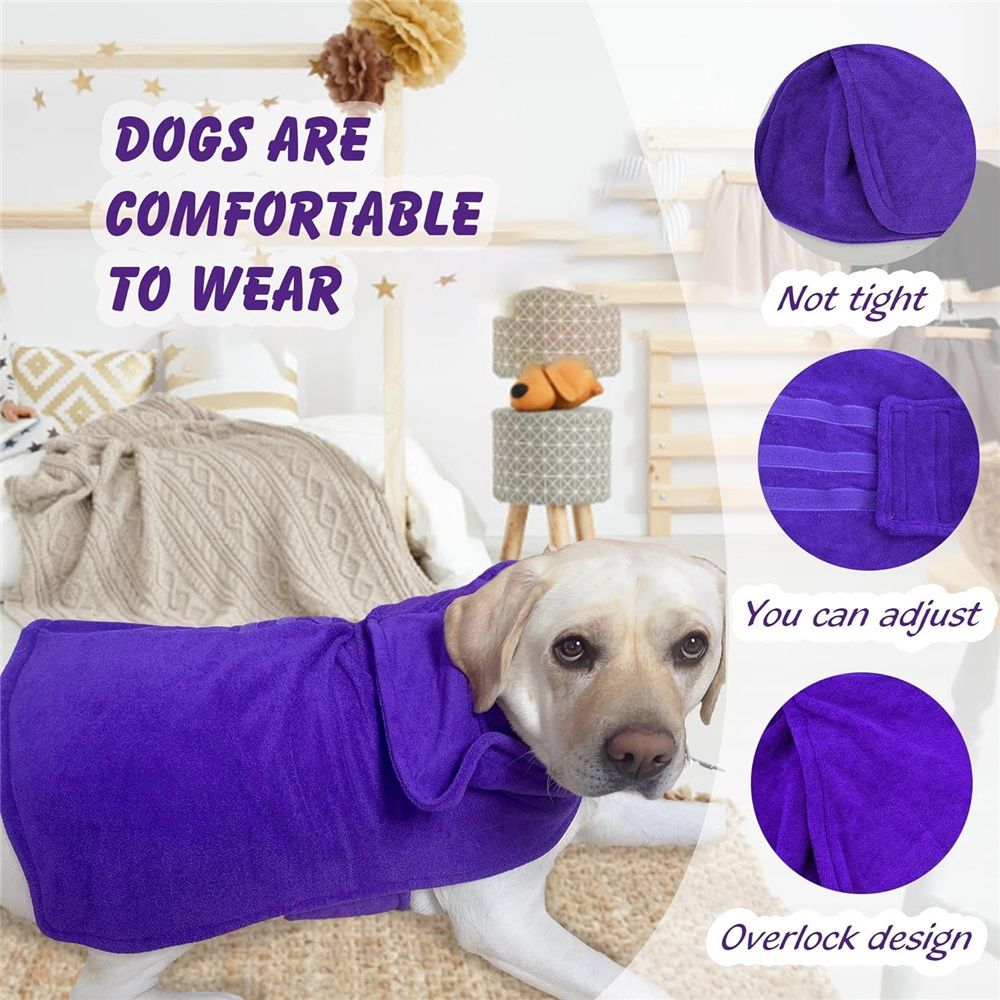 Dog Bathrobe, Super Absorbent Microfiber Robe Towel for Quick Drying, Comfortable Soft Dog Drying Coat with Adjustable Belly Strap, Ideal for Baths, Swimming, Rainy Walks, and Keeping Warm（S）