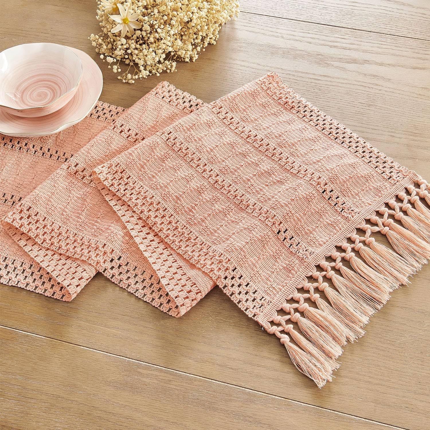 Style Boho Table Runner, Pink Table Runners 90 Inches Long, Farmhouse Woven Home Decor, 12x90 Inch, Rose Pink