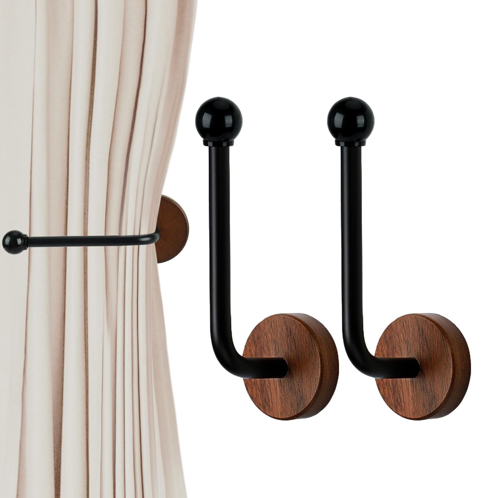 Drapery Holdback,Decorative Curtain Holdbacks, Set of 4 Window Curtain Holdbacks, Curtain Tie Backs for Drapes Black