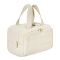 Travel Toiletry Bag for Women, Large Wide-open Puffy Cosmetic Makeup Bag with Wet-Dry Separation, Multi-Pocket Organizer with Carry Handle for Toiletries, Cosmetics, Essentials, Beige