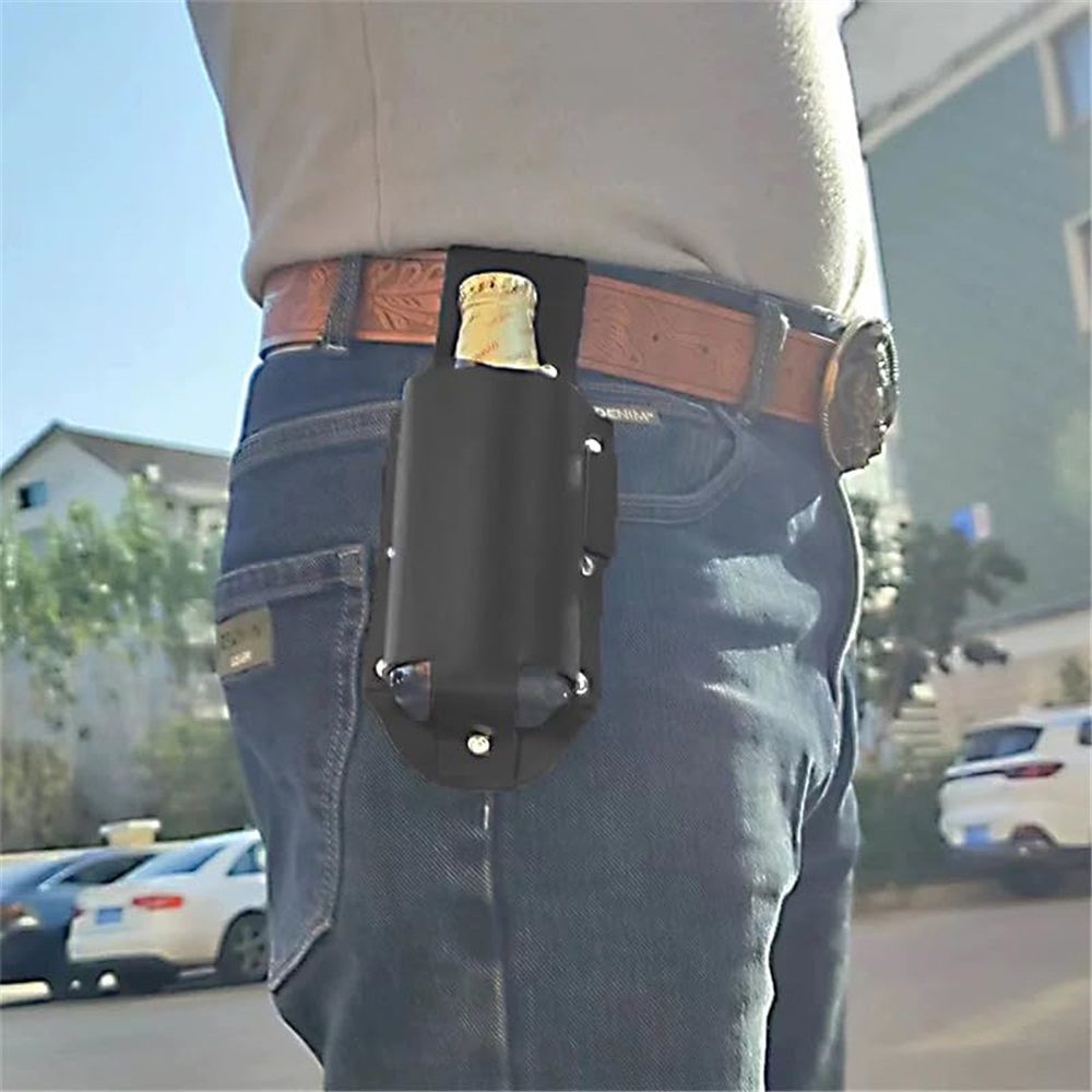 2 pack Beer Holster Classic - Leather, Beer Belt Climbing Beverage Holster Holder Portable（black + brown）