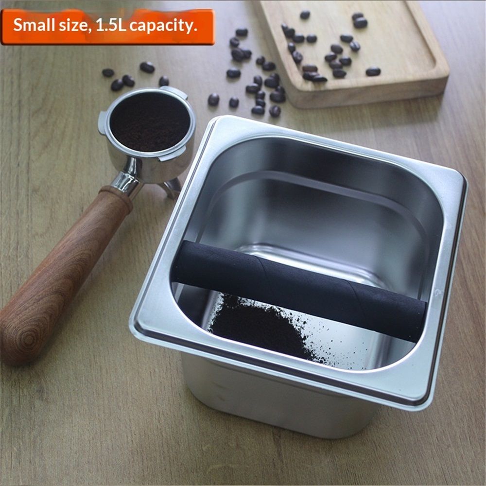Coffee Knock Box,Espresso Dump Bin,Coffee Bin,Stainless Steel Espresso Knock Box Built-in Container for Ground (Square)