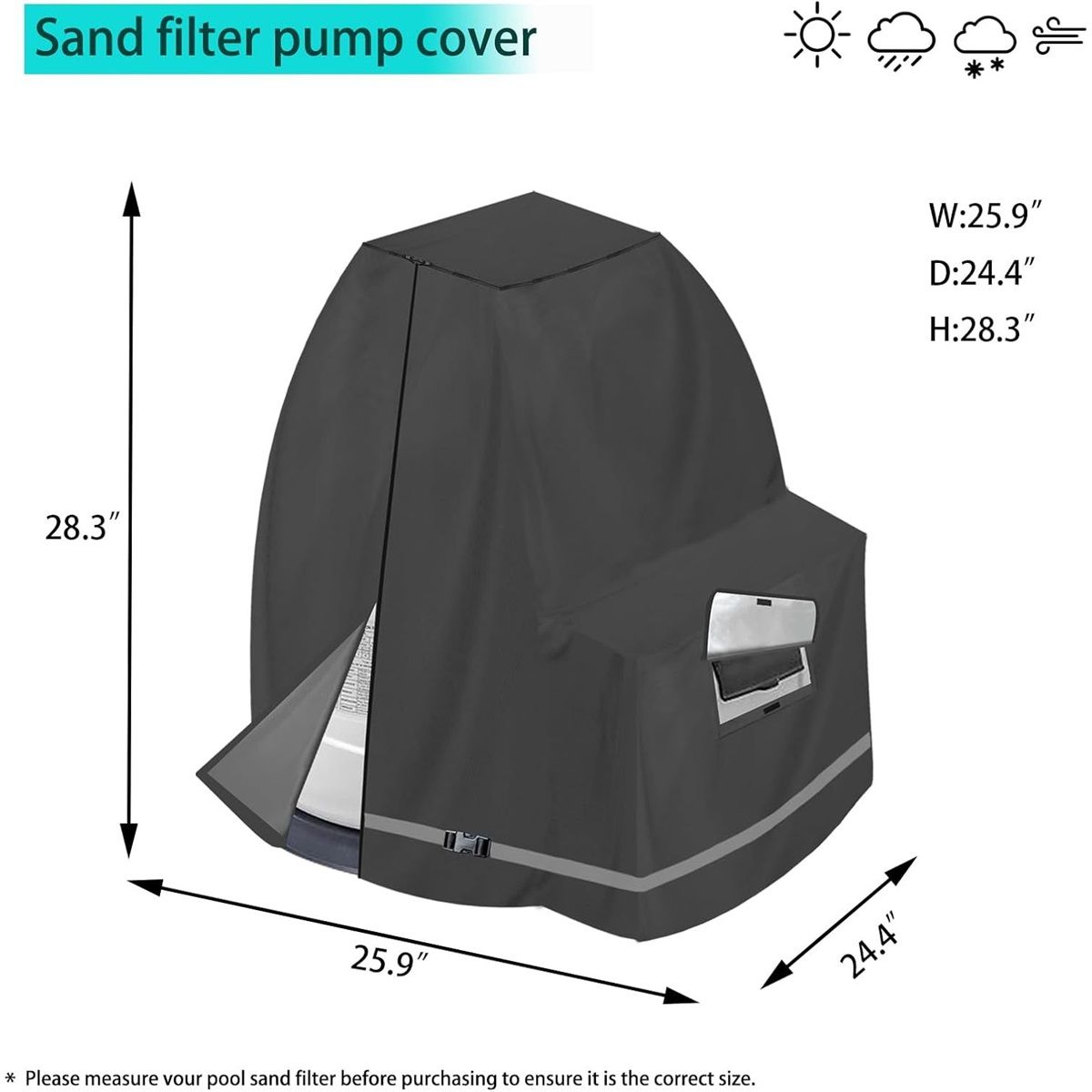 Sand Filter Pump Cover,Waterproof Anti-UV Above Ground Pool Pump Cover,Suitable for Most Popular Sand Filter on Market (Black)