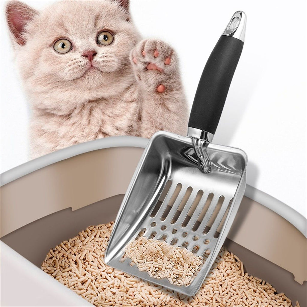 Cat Litter Scoop, Stainless Steel Sifter, Heavy Duty Poop Sifting, Kitty Metal Scooper, Kitten Poop Sifter, black