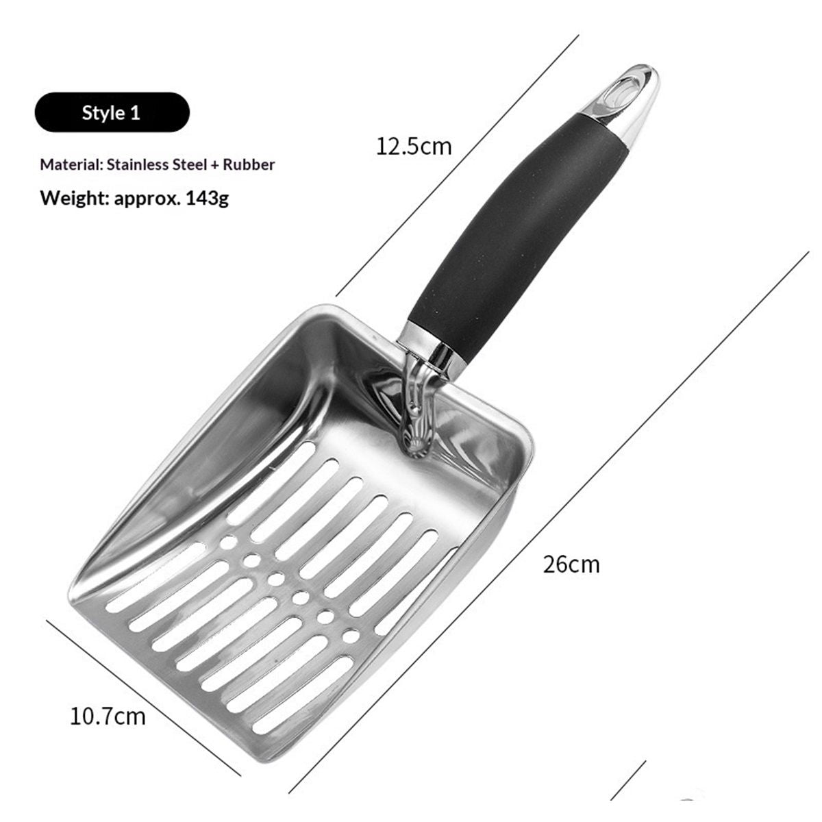 Cat Litter Scoop, Stainless Steel Sifter, Heavy Duty Poop Sifting, Kitty Metal Scooper, Kitten Poop Sifter, black