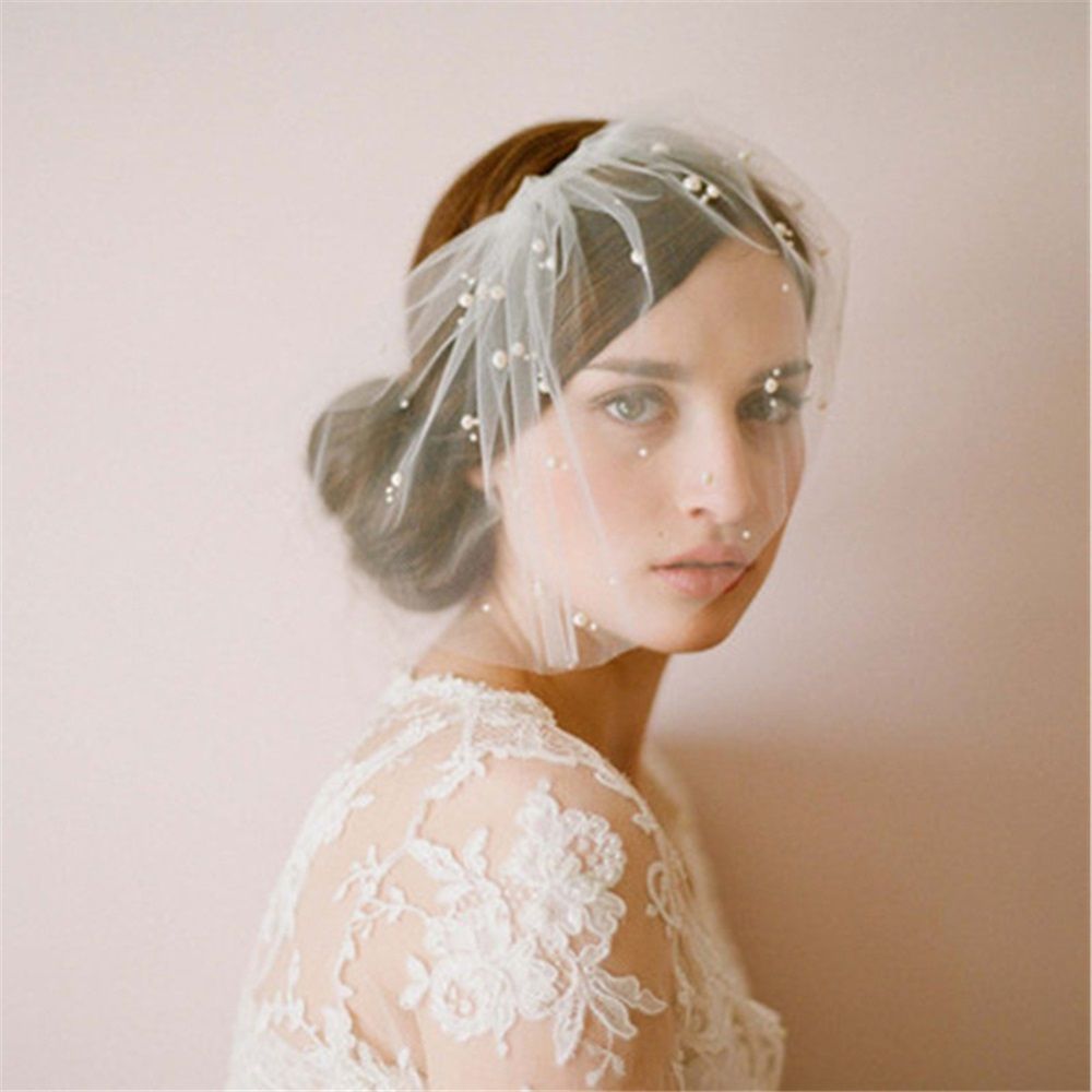2 pack Bridal Veil with Comb Pearl Embroidered Flower Wedding Veil White Fascinator, with Pearls and Comb One Size Best for Bride