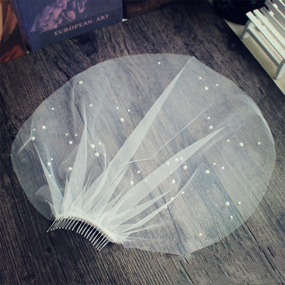 2 pack Bridal Veil with Comb Pearl Embroidered Flower Wedding Veil White Fascinator, with Pearls and Comb One Size Best for Bride